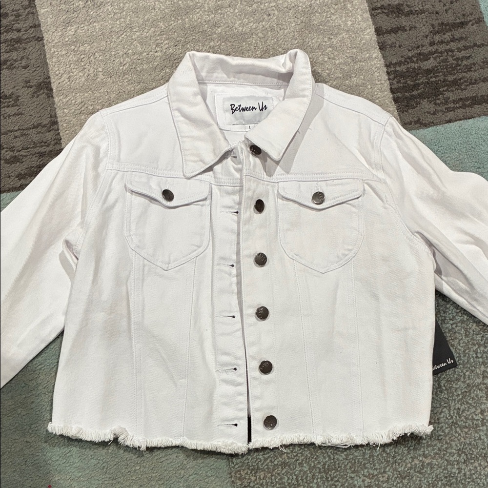 Between Us White Cropped Denim Jacket